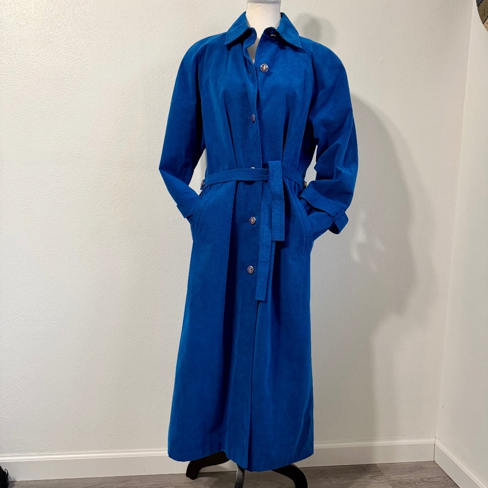Count Romi Ultrasuede Vintage 80s Cobalt Blue‎ Long Sleeve Trench Coat Size 8